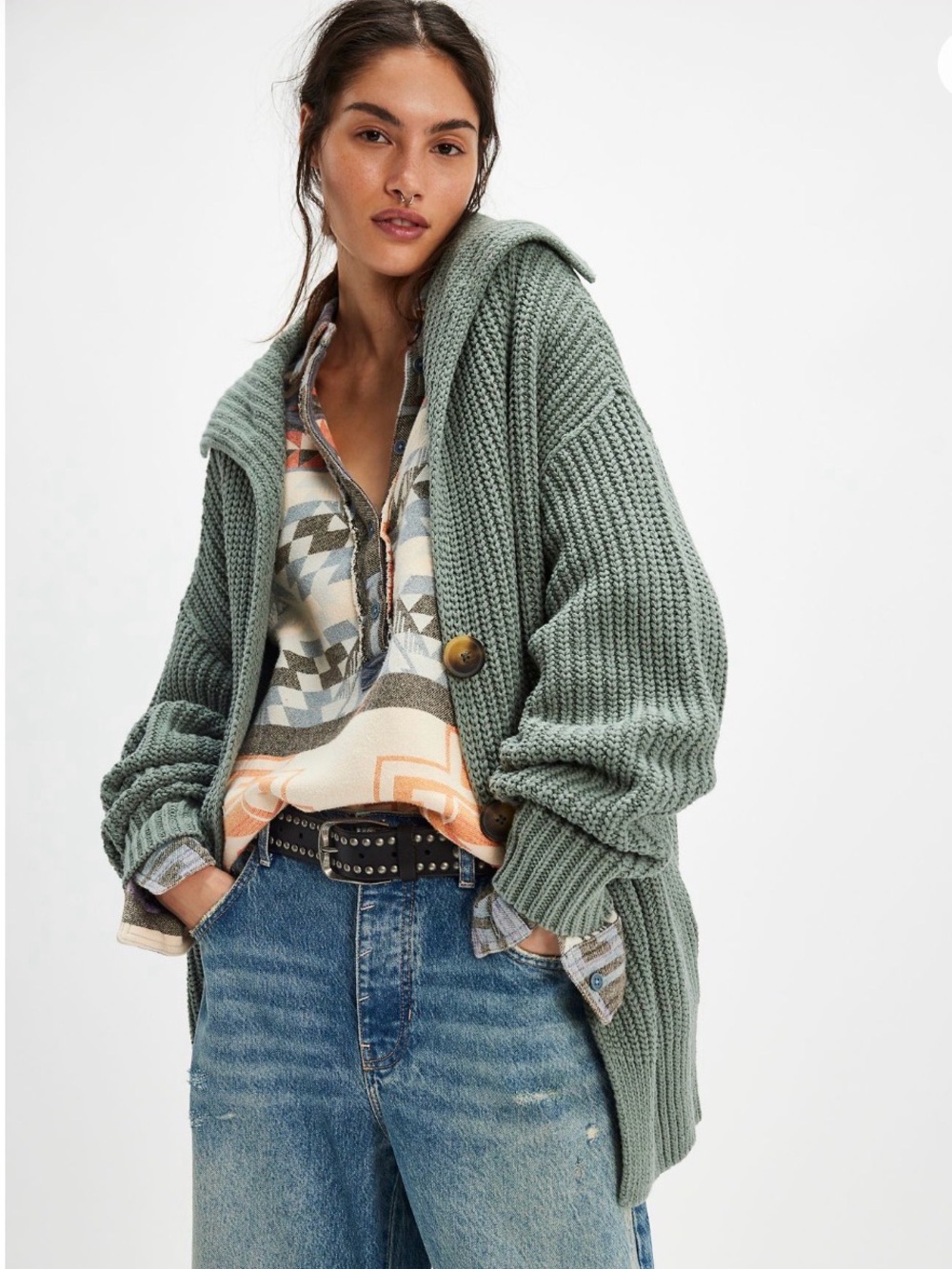 Free People Cream Chunky Cardigan Sweater